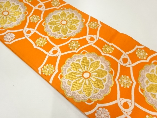 JAPANESE KIMONO / ANTIQUE FUKURO OBI / SILK / WOVEN FLOWER CREST